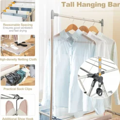 Tangkula Foldable Clothes Drying Rack, 2-Tier Laundry Drying Rack w/Tall Hanging Bar
