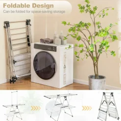 Tangkula Foldable Clothes Drying Rack, 2-Tier Laundry Drying Rack w/Tall Hanging Bar