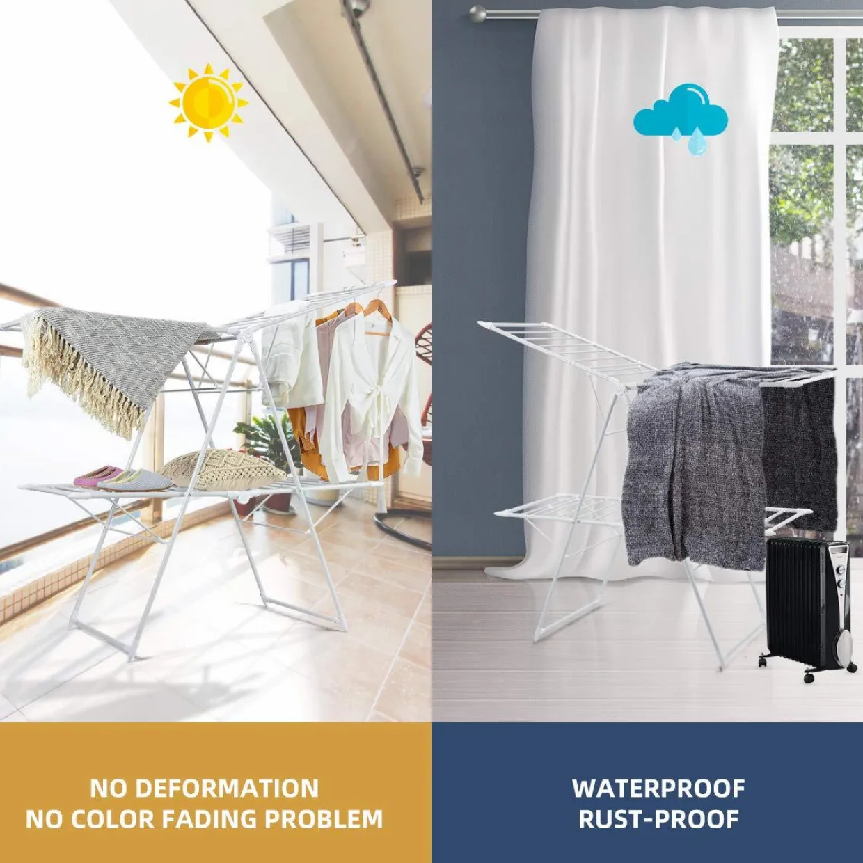 Tangkula Foldable Clothes Drying Rack, Garment Drying Hanger with Adjustable Gullwing