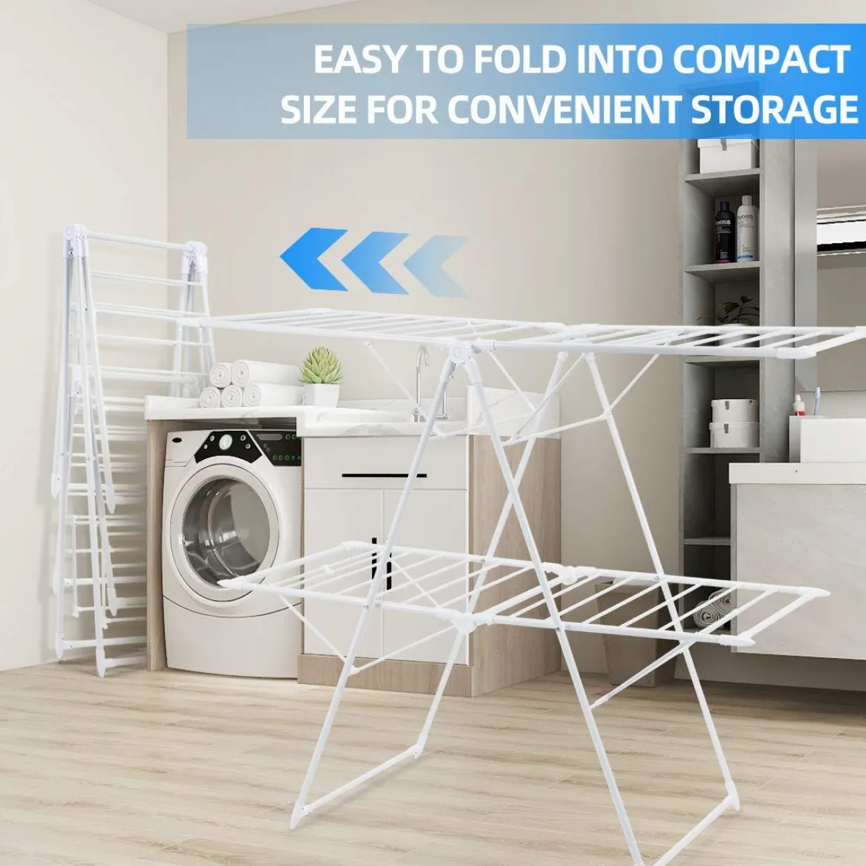Tangkula Foldable Clothes Drying Rack, Garment Drying Hanger with Adjustable Gullwing