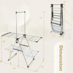 Tangkula Foldable Clothes Drying Rack, 2-Tier Laundry Drying Rack w/Tall Hanging Bar