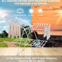 Tangkula Foldable Clothes Drying Rack, Garment Drying Hanger with Adjustable Gullwing