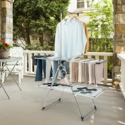 Tangkula Foldable Clothes Drying Rack, 2-Tier Laundry Drying Rack w/Tall Hanging Bar