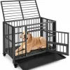 Tangkula Foldable Dog Crate, 3-Door Heavy Duty Dog Kennel with Removable Crate Tray