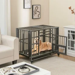 Tangkula Foldable Dog Crate, 3-Door Heavy Duty Dog Kennel with Removable Crate Tray