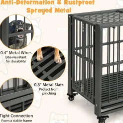 Tangkula Foldable Dog Crate, 3-Door Heavy Duty Dog Kennel with Removable Crate Tray