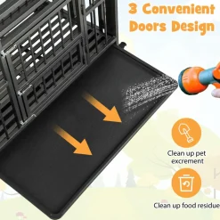 Tangkula Foldable Dog Crate, 3-Door Heavy Duty Dog Kennel with Removable Crate Tray