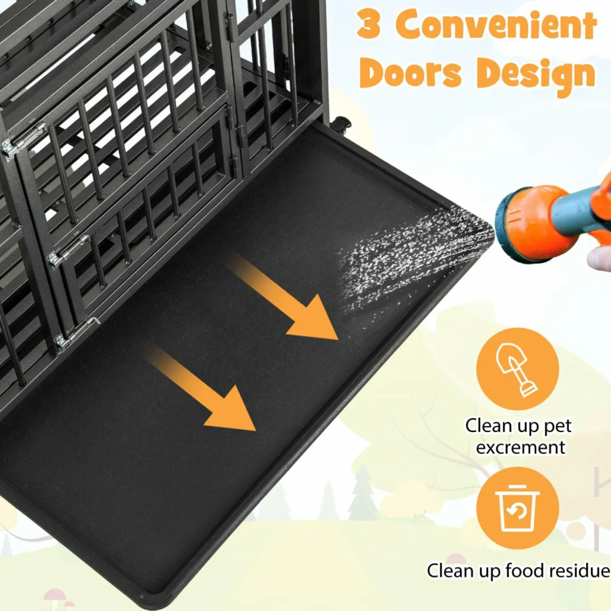Tangkula Foldable Dog Crate, 3-Door Heavy Duty Dog Kennel with Removable Crate Tray