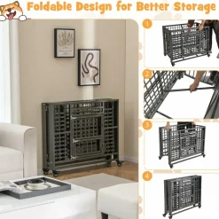 Tangkula Foldable Dog Crate, 3-Door Heavy Duty Dog Kennel with Removable Crate Tray
