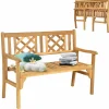 Tangkula Foldable Garden Acacia Wood Bench, Folding Patio Bench with Solid Hard Wood Structure,Locks, Wide Armrest & Backrest