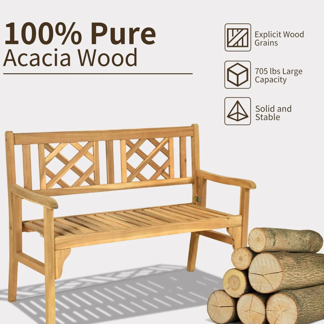 Tangkula Foldable Garden Acacia Wood Bench, Folding Patio Bench with Solid Hard Wood Structure,Locks, Wide Armrest & Backrest
