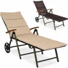 Tangkula Foldable Outdoor Chaise, Wicker Lounger Chair with Aluminum Frame, with Wheels for Easy Moving