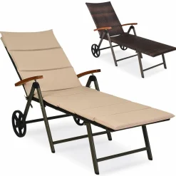 Tangkula Foldable Outdoor Chaise, Wicker Lounger Chair with Aluminum Frame, with Wheels for Easy Moving