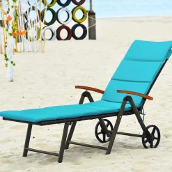 Tangkula Foldable Outdoor Chaise, Wicker Lounger Chair with Aluminum Frame, with Wheels for Easy Moving
