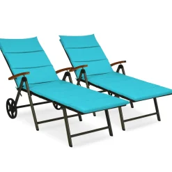 Tangkula Foldable Outdoor Chaise, Wicker Lounger Chair with Aluminum Frame, with Wheels for Easy Moving