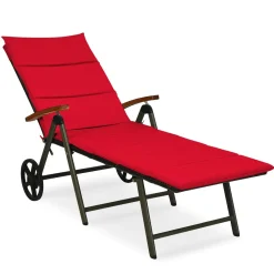 Tangkula Foldable Outdoor Chaise, Wicker Lounger Chair with Aluminum Frame, with Wheels for Easy Moving