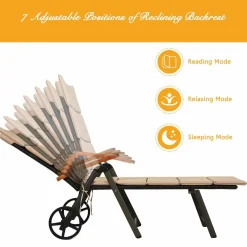 Tangkula Foldable Outdoor Chaise, Wicker Lounger Chair with Aluminum Frame, with Wheels for Easy Moving