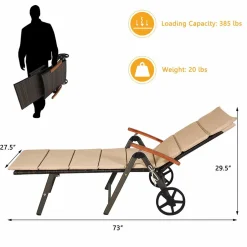 Tangkula Foldable Outdoor Chaise, Wicker Lounger Chair with Aluminum Frame, with Wheels for Easy Moving