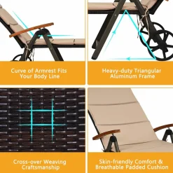 Tangkula Foldable Outdoor Chaise, Wicker Lounger Chair with Aluminum Frame, with Wheels for Easy Moving