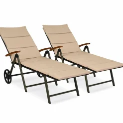 Tangkula Foldable Outdoor Chaise, Wicker Lounger Chair with Aluminum Frame, with Wheels for Easy Moving