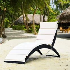 Tangkula Foldable Patio Lounge Chair, Outdoor Rattan Lounger Chaise