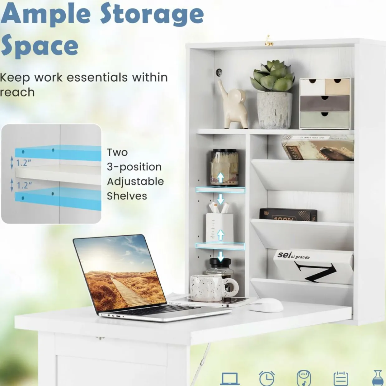 Tangkula Foldable Wall Mounted Desk, Floating Desk with Storage Shelves & Hooks