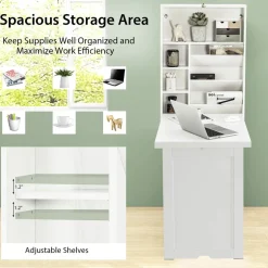 Tangkula Foldable Wall Mounted Desk, Floating Desk with Storage Shelves & Hooks