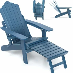 Tangkula Folding Adirondack Chair, All-Weather HIPS Lounge Chair w/Retractable Footrest & Adjustable Backrest