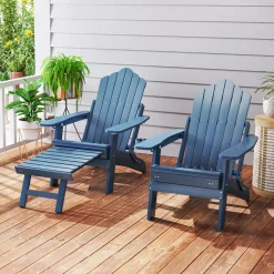 Tangkula Folding Adirondack Chair, All-Weather HIPS Lounge Chair w/Retractable Footrest & Adjustable Backrest