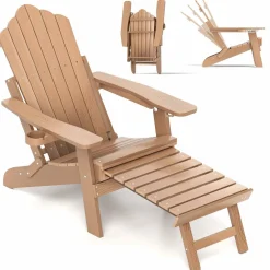 Tangkula Folding Adirondack Chair, All-Weather HIPS Lounge Chair w/Retractable Footrest & Adjustable Backrest