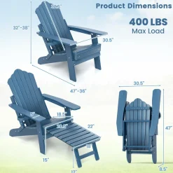 Tangkula Folding Adirondack Chair, All-Weather HIPS Lounge Chair w/Retractable Footrest & Adjustable Backrest