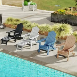 Tangkula Folding Adirondack Chair, All-Weather HIPS Lounge Chair w/Retractable Footrest & Adjustable Backrest