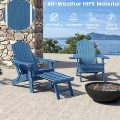 Tangkula Folding Adirondack Chair, All-Weather HIPS Lounge Chair w/Retractable Footrest & Adjustable Backrest