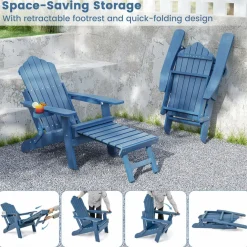 Tangkula Folding Adirondack Chair, All-Weather HIPS Lounge Chair w/Retractable Footrest & Adjustable Backrest