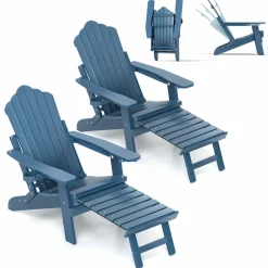 Tangkula Folding Adirondack Chair, All-Weather HIPS Lounge Chair w/Retractable Footrest & Adjustable Backrest