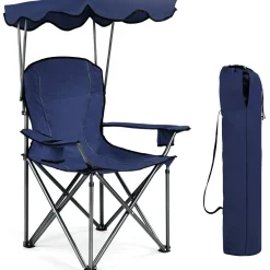 Tangkula Folding Camping Chair, Lightweight Portable Camp Lawn Chair with Adjustable Shade Canopy