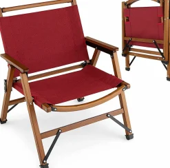 Tangkula Folding Camping Chair, Portable Low Back Beach Chair with Solid Bamboo Frame