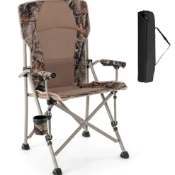 Tangkula Folding Camping Chair, Portable Camp Chair with Padded Seat, Cup Holder, Armrest, Heavy Duty Metal Frame