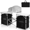 Tangkula Folding Camping Table, 2-Tier Aluminum Camping Kitchen Table