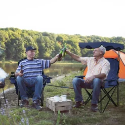 Tangkula Folding Camping Chair, Lightweight Portable Camp Lawn Chair with Adjustable Shade Canopy