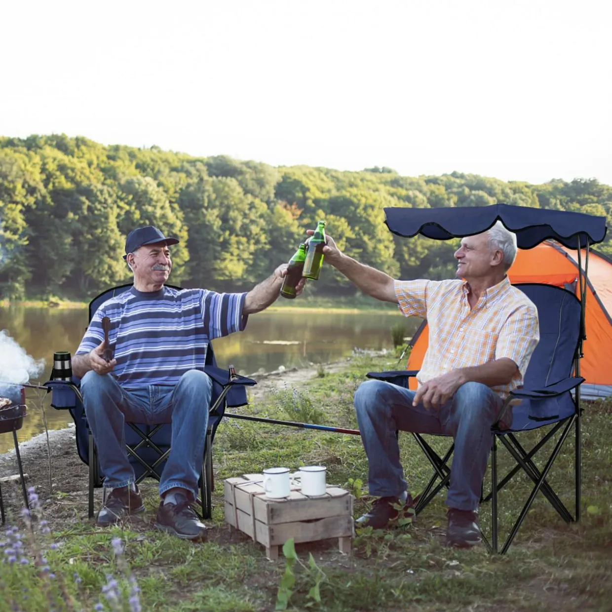 Tangkula Folding Camping Chair, Lightweight Portable Camp Lawn Chair with Adjustable Shade Canopy