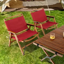 Tangkula Folding Camping Chair, Portable Low Back Beach Chair with Solid Bamboo Frame