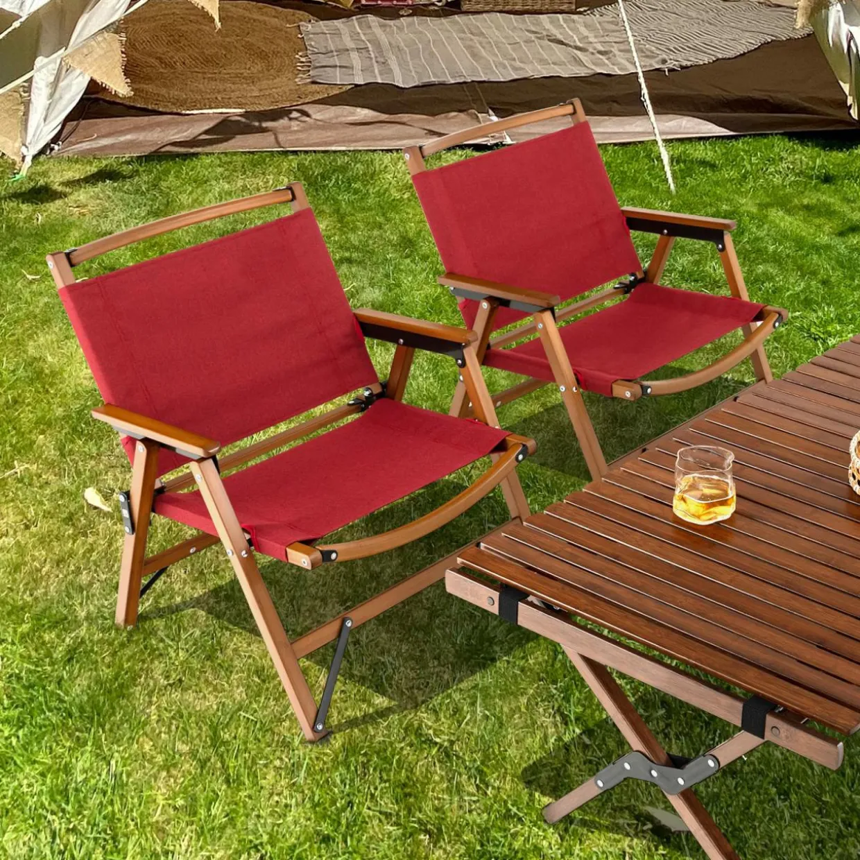 Tangkula Folding Camping Chair, Portable Low Back Beach Chair with Solid Bamboo Frame