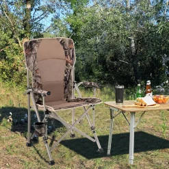 Tangkula Folding Camping Chair, Portable Camp Chair with Padded Seat, Cup Holder, Armrest, Heavy Duty Metal Frame