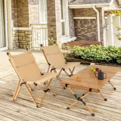 Tangkula Folding Camping Chair, High Back Portable Bamboo Camp Chair with 2-Level Adjustable Backrest