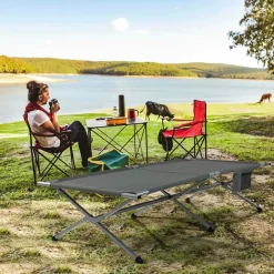 Tangkula Folding Camping Cot, Foldable Sleeping Cot with Side Storage Pocket with Carry Bag
