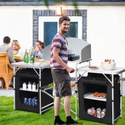 Tangkula Folding Camping Table, 2-Tier Aluminum Camping Kitchen Table