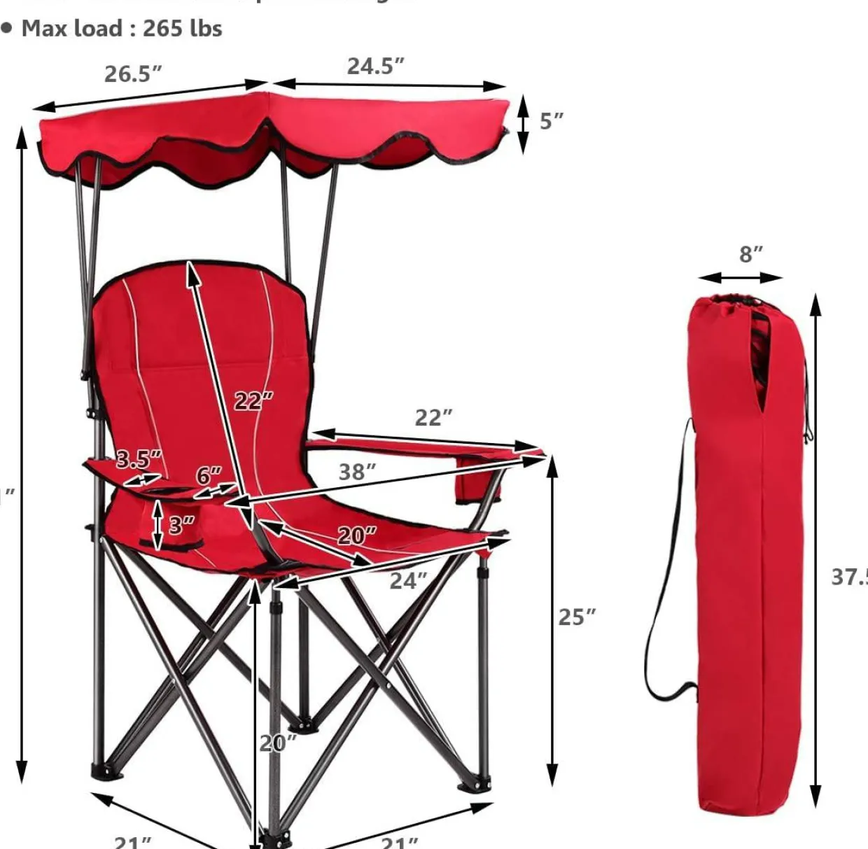 Tangkula Folding Camping Chair, Lightweight Portable Camp Lawn Chair with Adjustable Shade Canopy