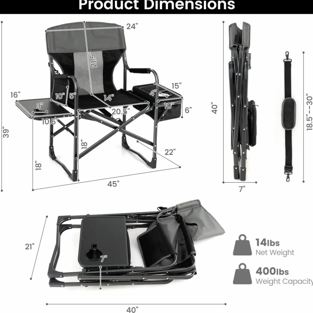 Tangkula Folding Camping Chair, Director Chair