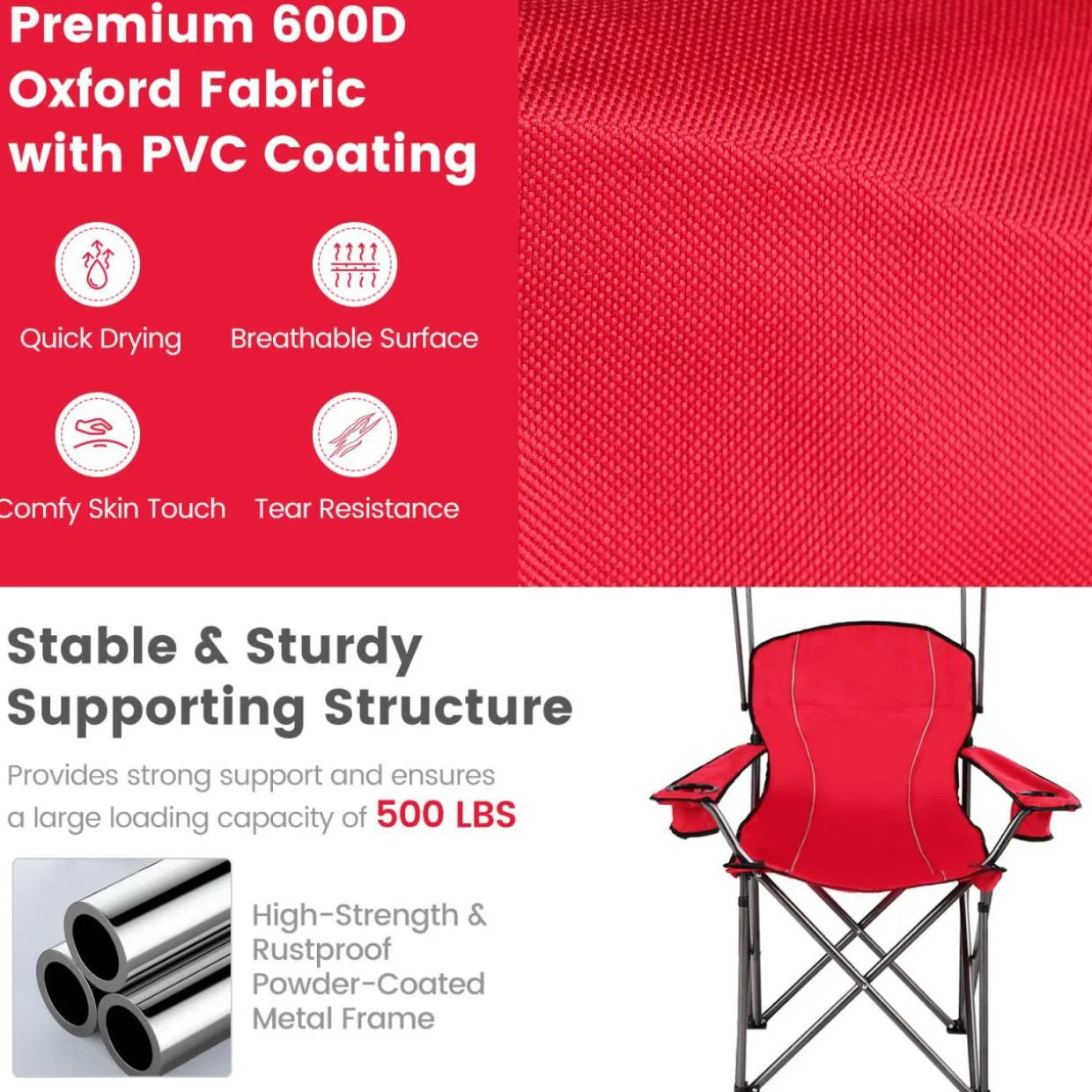 Tangkula Folding Camping Chair, Lightweight Portable Camp Lawn Chair with Adjustable Shade Canopy
